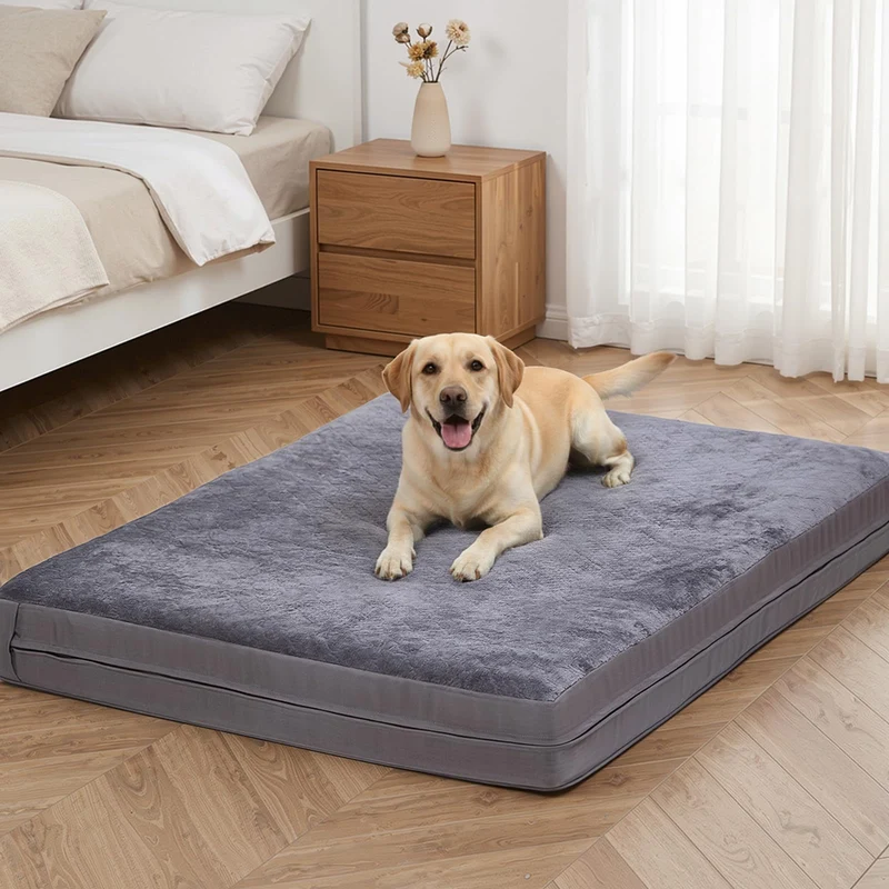 WAYIMPRESS Lit Chien XL Imperméable — Mat Orthopédique en Mousse Œuf, Housse Réversible et Lavable, 41" x 27", Gris