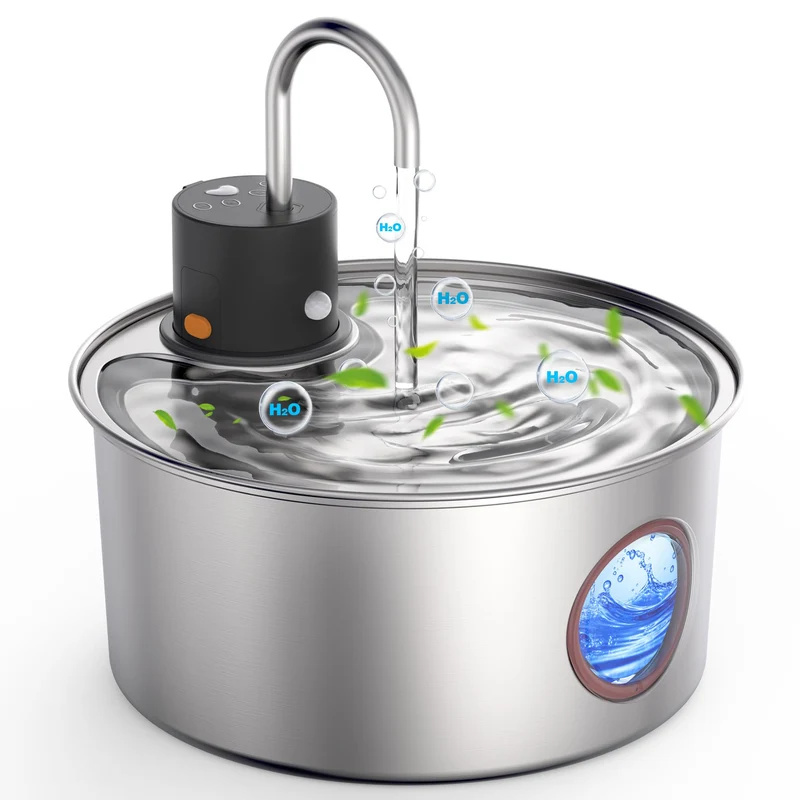 Fontaine sans fil Hicuper en inox – Distributeur d’eau automatique 3,2 L pour chats et petits chiens
