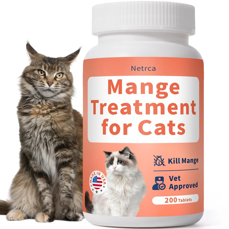 Netrca Traitement Mange pour Chats — Démangeaisons, Repousse du Poil et Santé de la Peau | 200 Pilules
