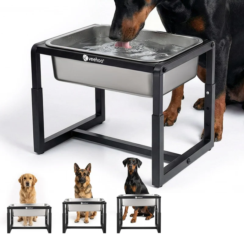 Veehoo Bol d’eau surélevé pour chien – 2,4 gal, 3 hauteurs ajustables (26/31/36 cm), intérieur et extérieur