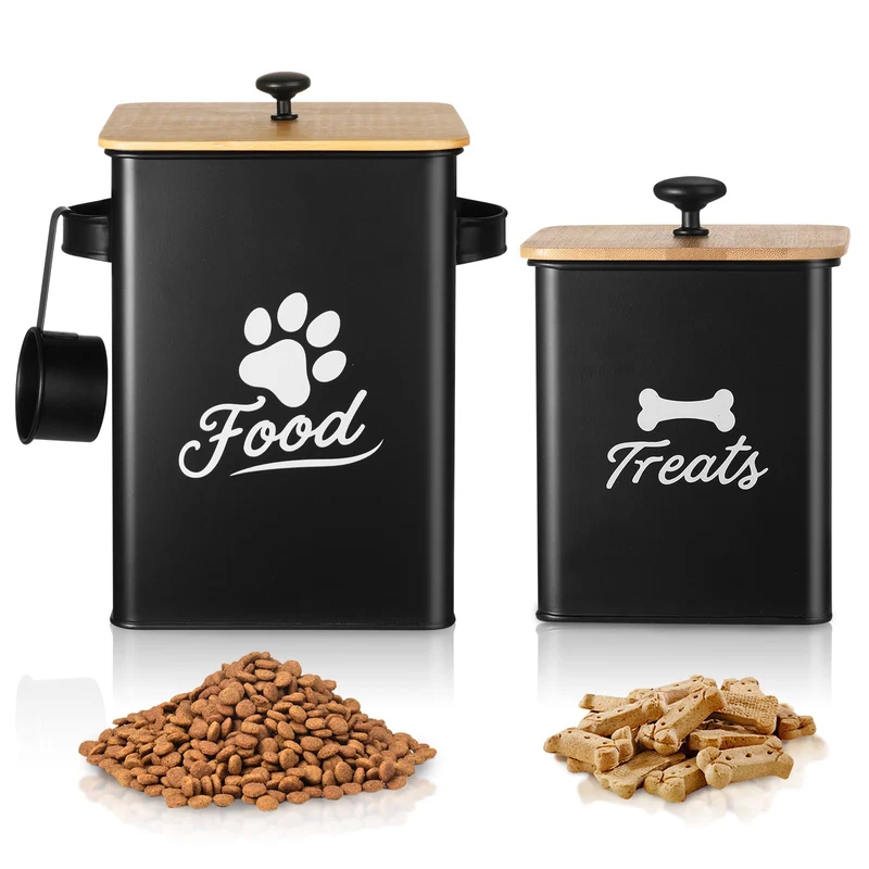 Tivray Lot de 2 Bocaux pour Friandises de Chien – Conteneurs Hermétiques en Métal, Couvercles en Silicone, Design Noir