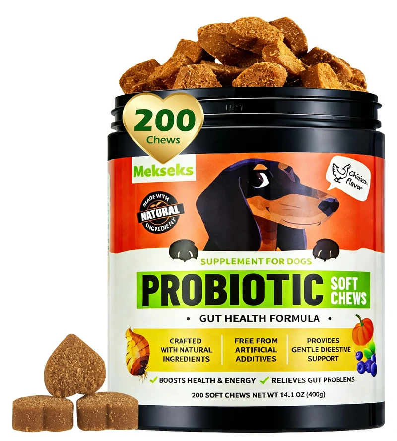 Mekseks Bouchées Probiotiques pour Chiens – 200 bouchées molles, soutien digestion & immunité