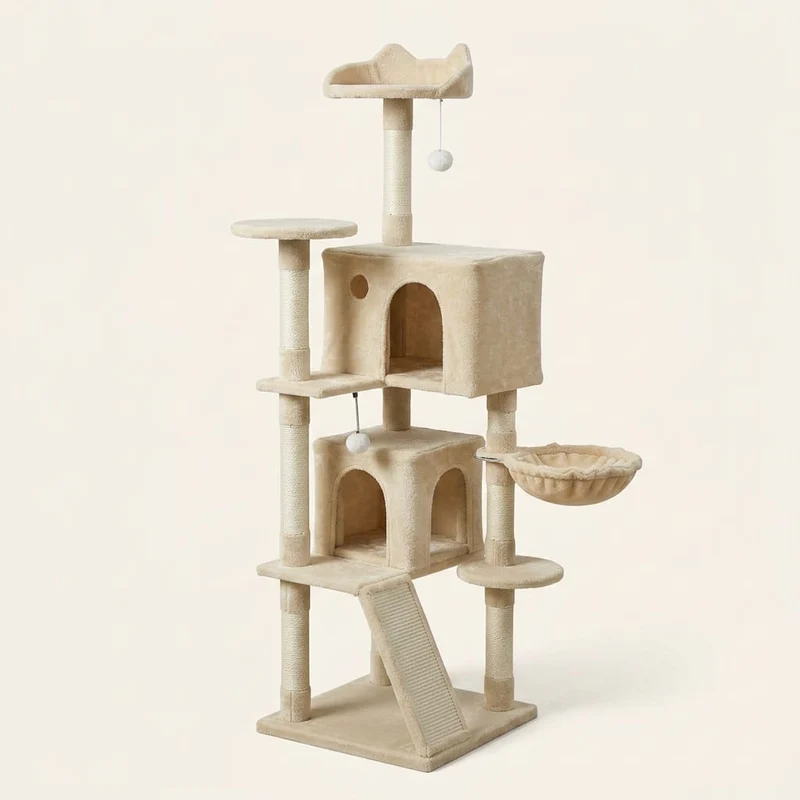 Arbre à chats beige avec escalier — Reki
