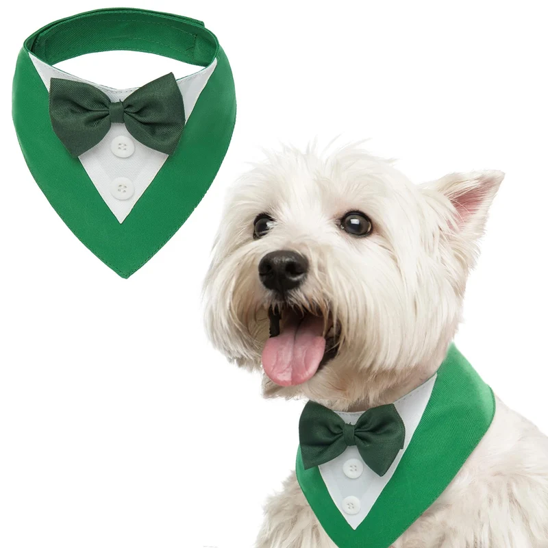 FUAMEY Tuxedo Chien St-Patrick Vert pour Petits Chiens | Costume Forme Noeud Papillon Réglable