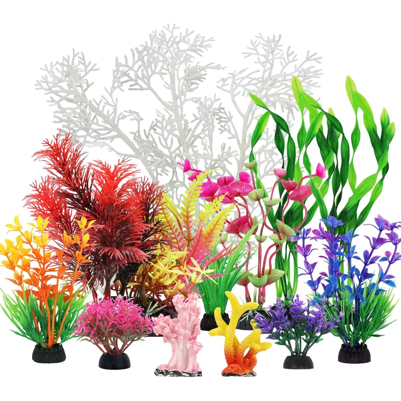 QUOZUO – Décorations d'Aquarium avec plantes en résine et corail, 12 pièces
