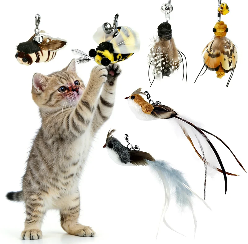 SUBANG – 6 Recharges de Plumes pour Chat | Jouet Baguette et Refills Naturelles