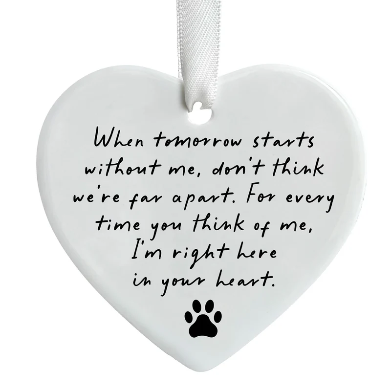 OFlyDesigns Mémorial en Cœur Céramique — Ornement Souvenir « Quand demain commence sans moi » pour chien ou chat