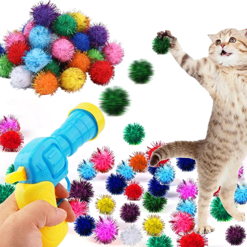 Dorhui Lanceur de balles pour chat – 30 boules pompon scintillantes et jouet interactif intérieur