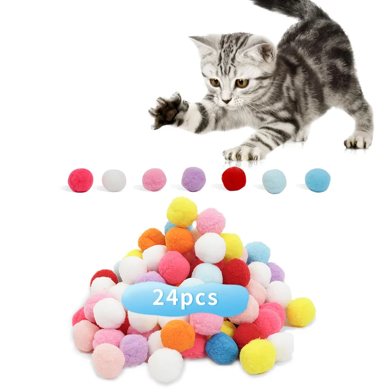 DODHEG – 24 Boules peluche colorées pour chat | Jouet interactif doux