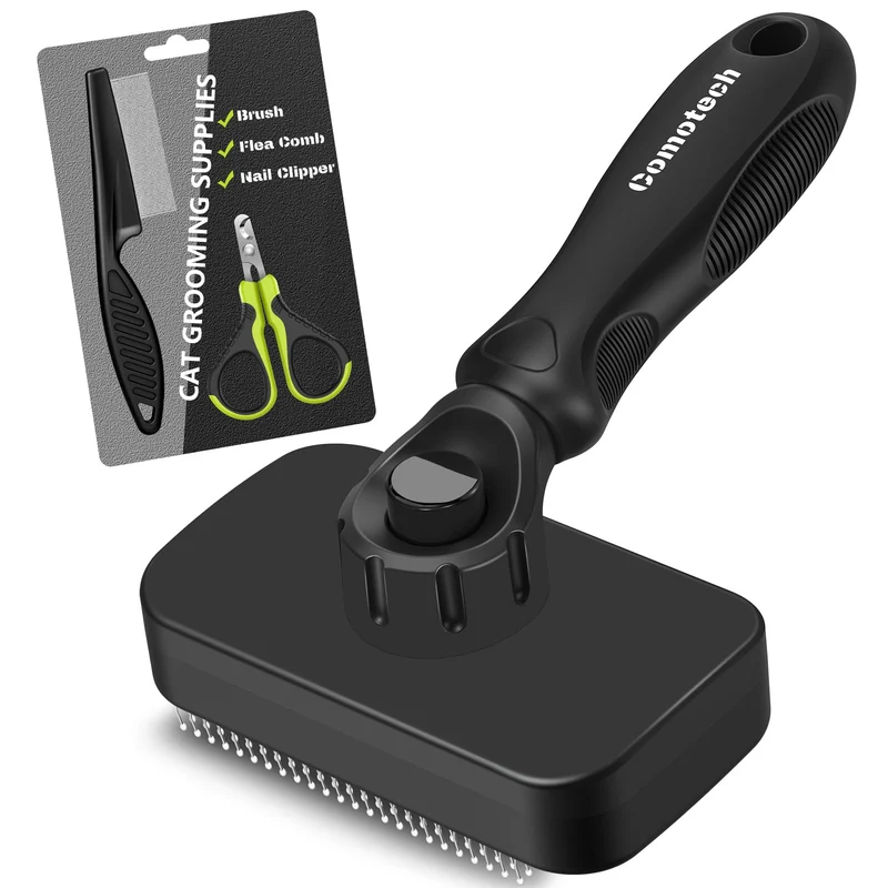 Comotech Kit de Toilettage pour Chats – 3 Pièces : Brosse, Coupe-Ongles et Peigne Anti-Puces (Noir)