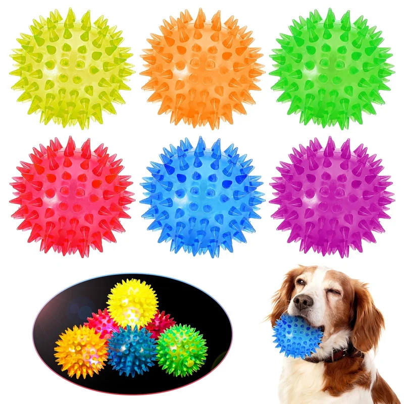 DragonflyDreams – 6 Balles LED Épineuses pour Chien, Lueur dans le Noir – Jeu Interactif