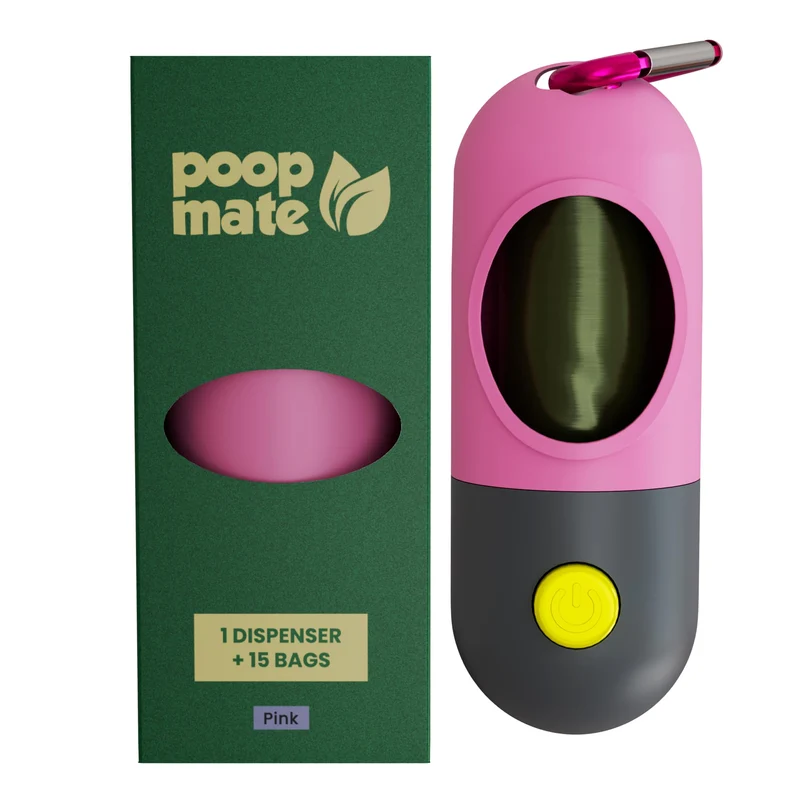 Poop Mate Distributeur de Sacs avec LED – Promenades Nocturnes Rose