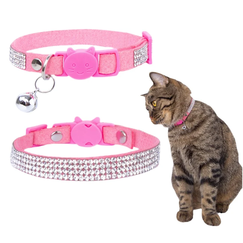 HAMUSN Collier Chat Rhinestone Breakaway – Boucle Sécurité, Réglable 6-9″ Rose Extra Small