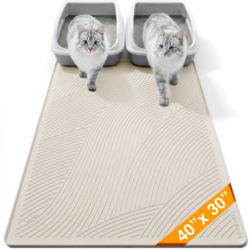 BANLYEO Tapis de litière pour chat – XL 40 x 30 po, Étanche, Rétention des débris, Facile à nettoyer