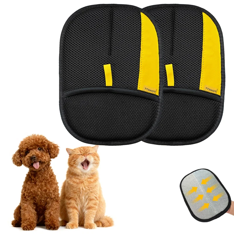 TTIIHOT Gants Électrostatiques Anti-Poils pour Animaux – 2 Pièces Noirs