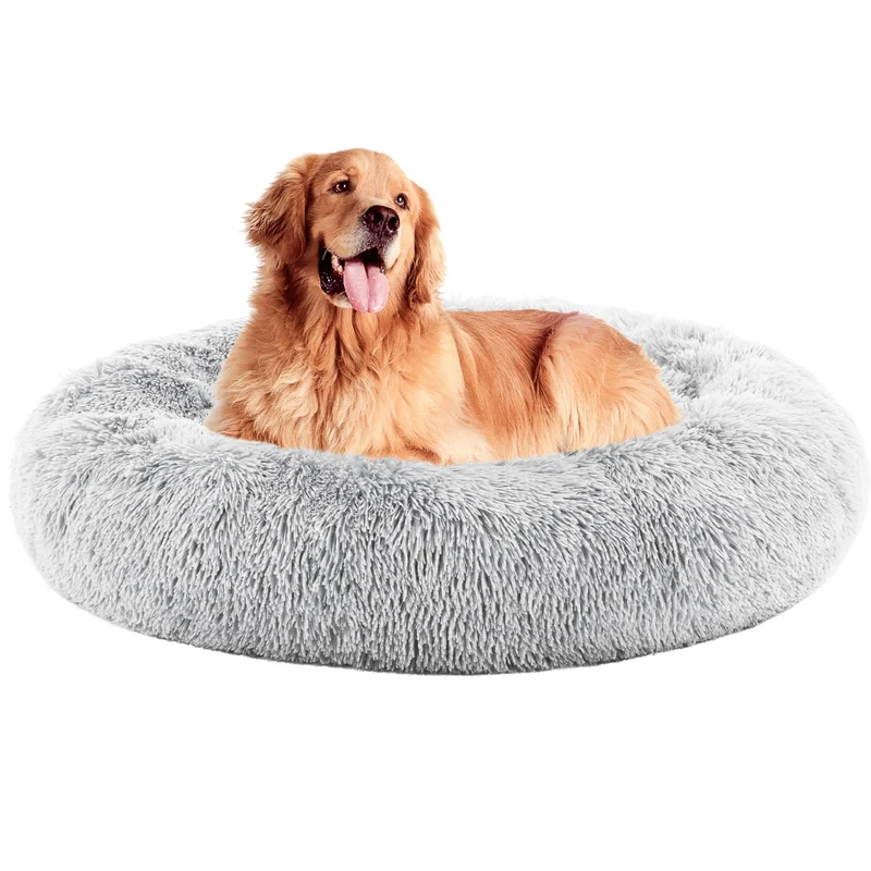 DUMOS – Coussin Donut pour Chiens Grands, Lit Rond Gris Lavable en Machine et Anti-Glisse