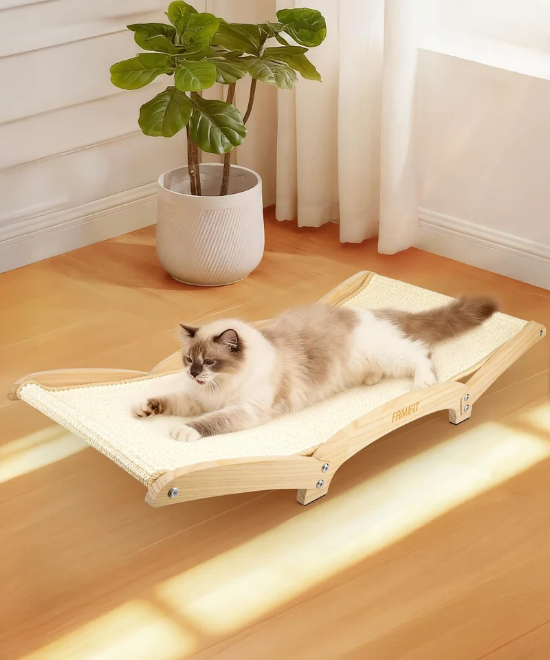 Famifit Grifoir Chat – Grattoir Sisal et Bois, Grand Format 34 po | Anti-basculement