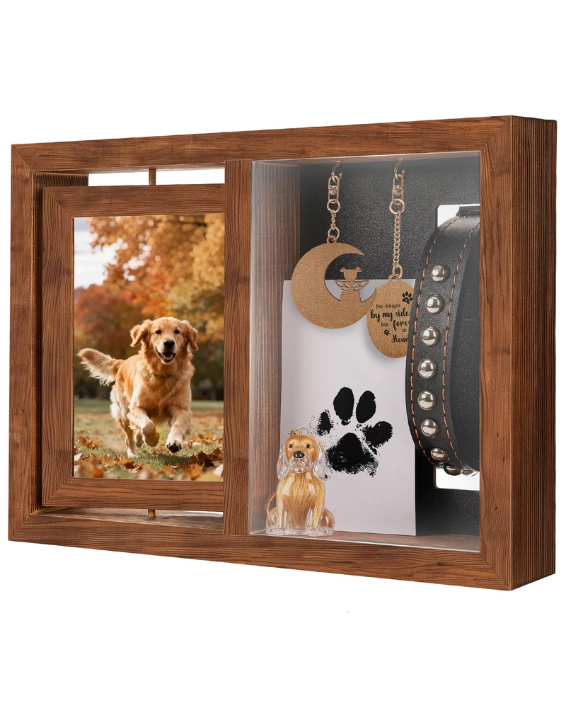 Cadre Mémorial WagvyGo 3-en-1 pour chien et chat – photos 4x6 et rotation 360°