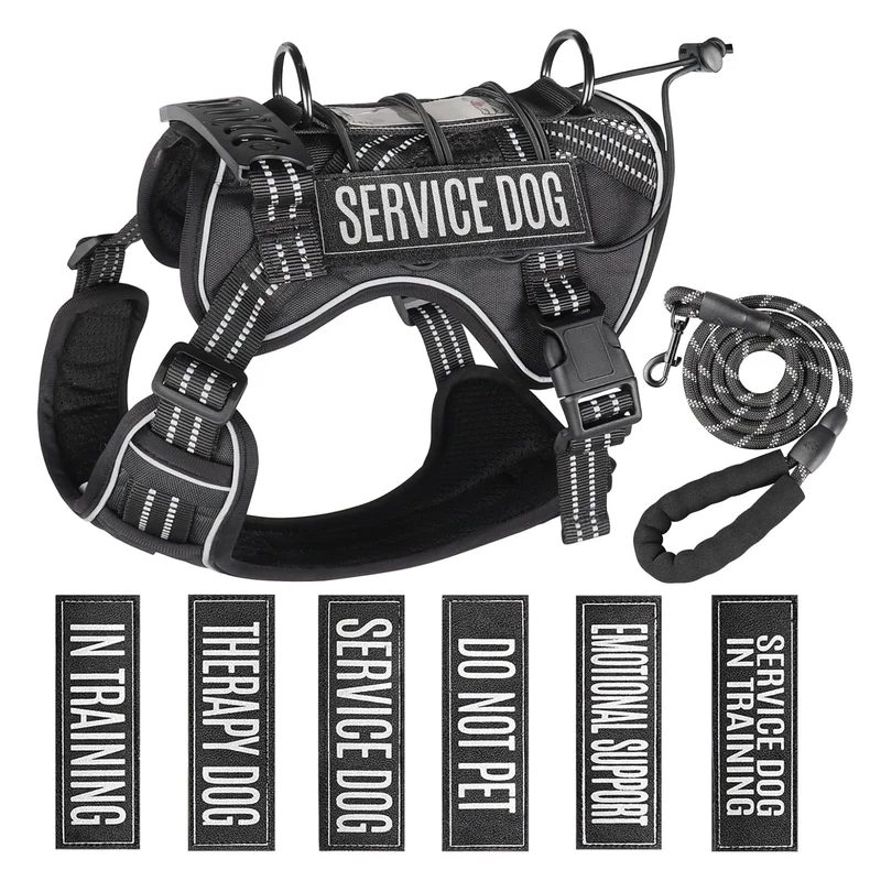 Yimeis Gilet tactique pour Chien de Service – Harnais et Laisse (Taille M), Noir