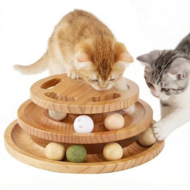 Jouet Piste-Balle ZOMISIA pour Chat — Bois Massif, Puzzle Haut, Grand Modèle