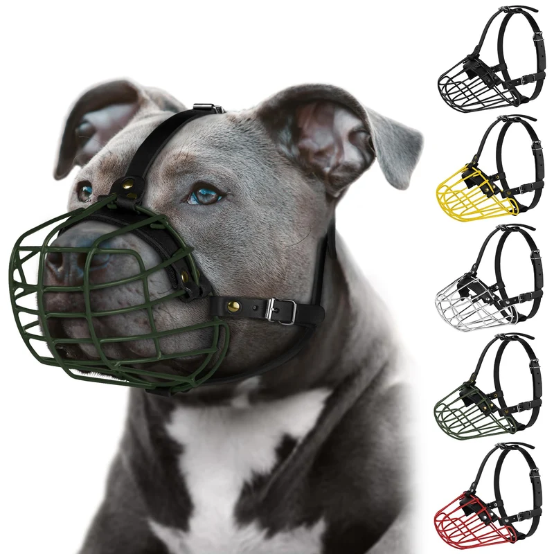 Budkas Muselière Pitbull – Panier en Fil Métallique et Sangles Cuir Ajustables (Vert)