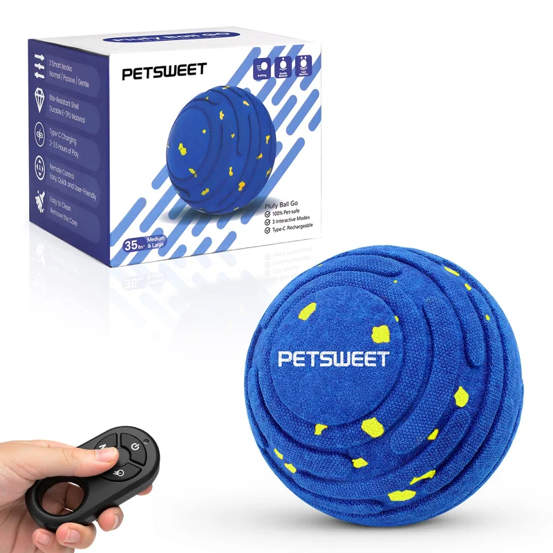 PETSWEET Jouet Chien Interactif Télécommande – Balle E-TPU, Étanche IPX6, Recharge Type-C