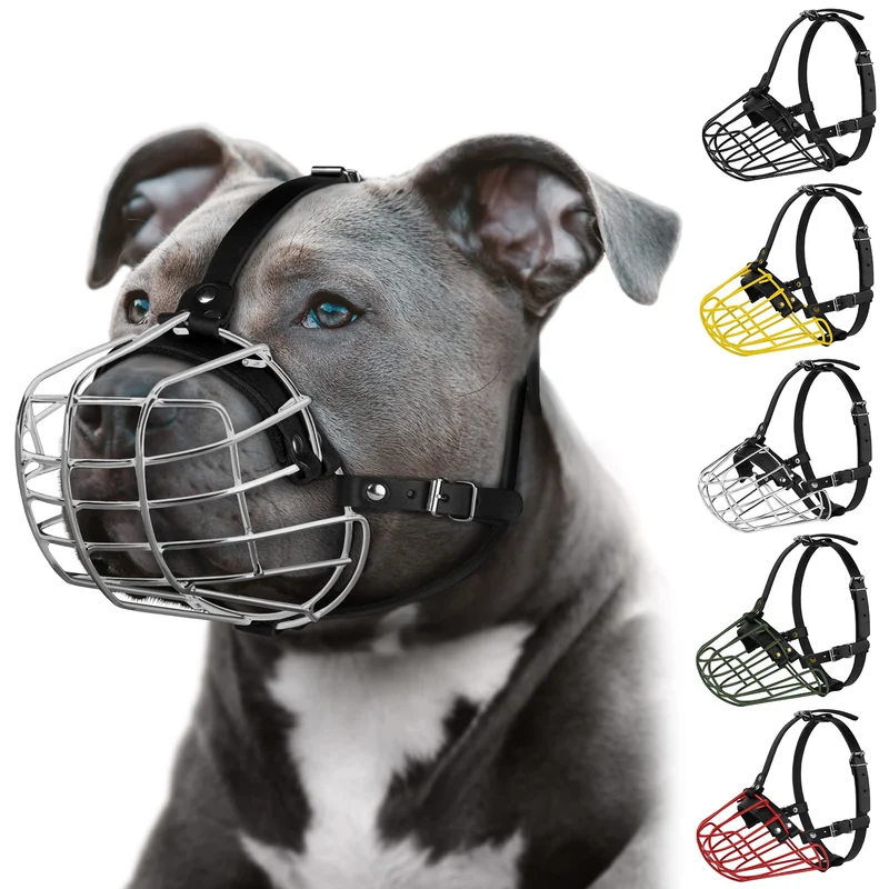 Budkas Pitbull : Muselière Métallique avec Panier Fil Durable et Sangles en Cuir Réglables pour Grands Chiens