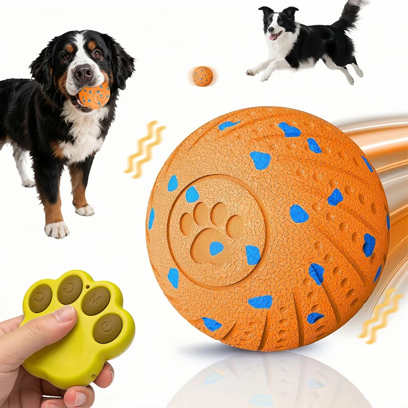 Affiuya Balle-Jouet Chien Connectée avec Télécommande — Rebond, Vibration et Mode Sauts (Rechargeable Type-C Orange)
