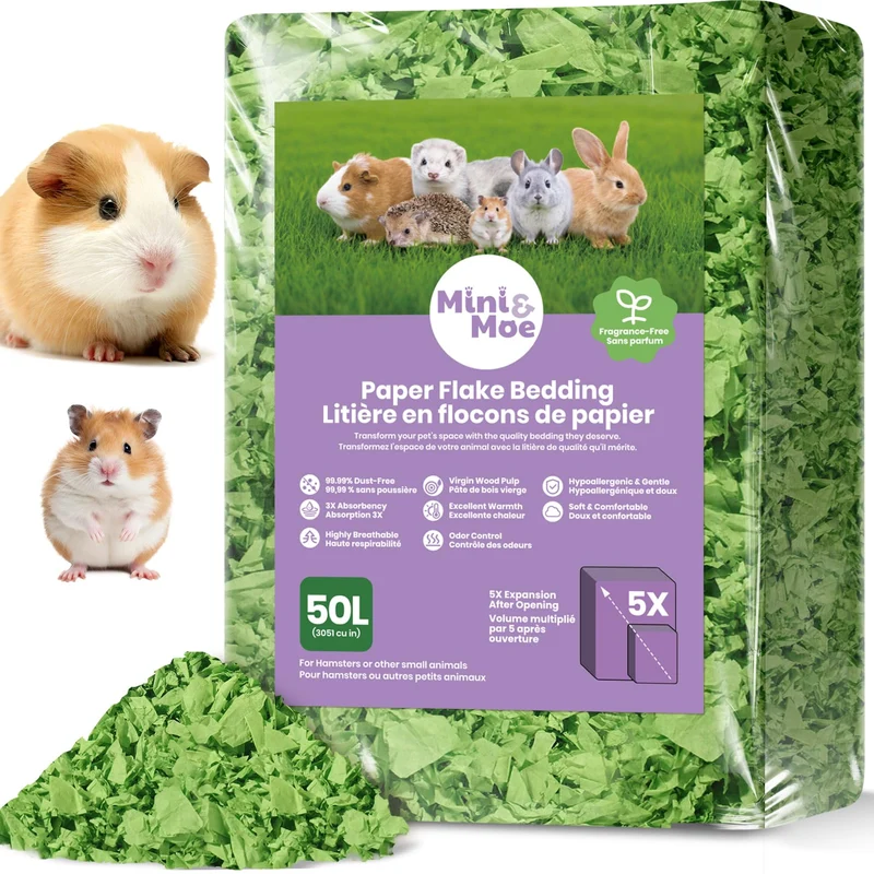 mini&moe Litière pour petits animaux 50L — Sans poussière, ultra absorbante et inodore | Pour hamsters, cochons d'Inde, chinchillas et lapins