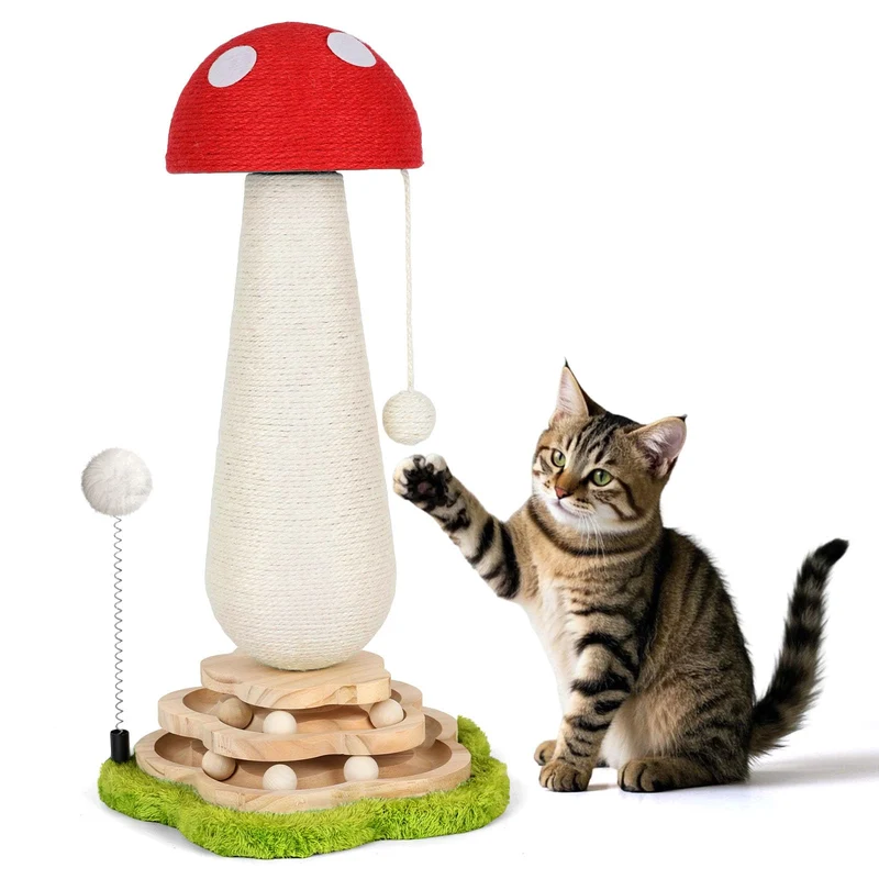Himake Poste Griffage Champignon pour Chats – Arbre à Griffes avec Balles et Deux Niveaux