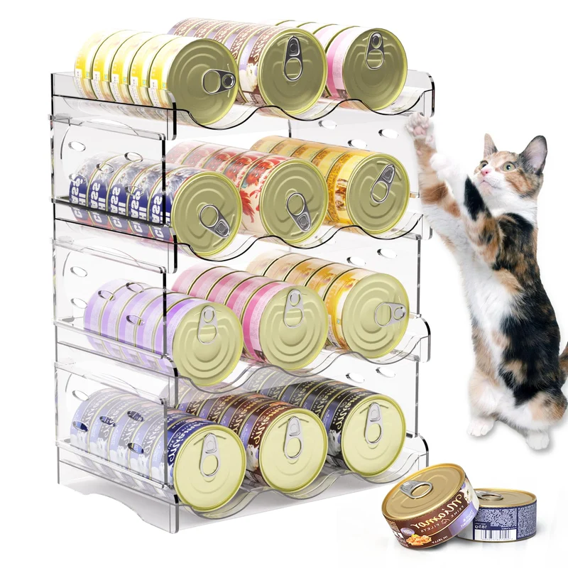 Flenpptly Organisateur de boîtes pour chats – 4 niveaux, transparent