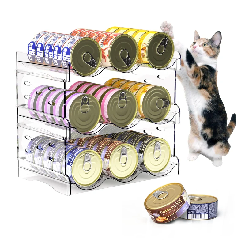Organisateur de boîtes de conserve pour chat Flenpptly — 3 niveaux, transparent et grande capacité (45 boîtes 3 oz)