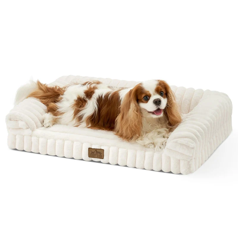 COZY KISS Petit Lit Chien – Orthopédique, Fausse Fourrure, Housse Lavable, Crème