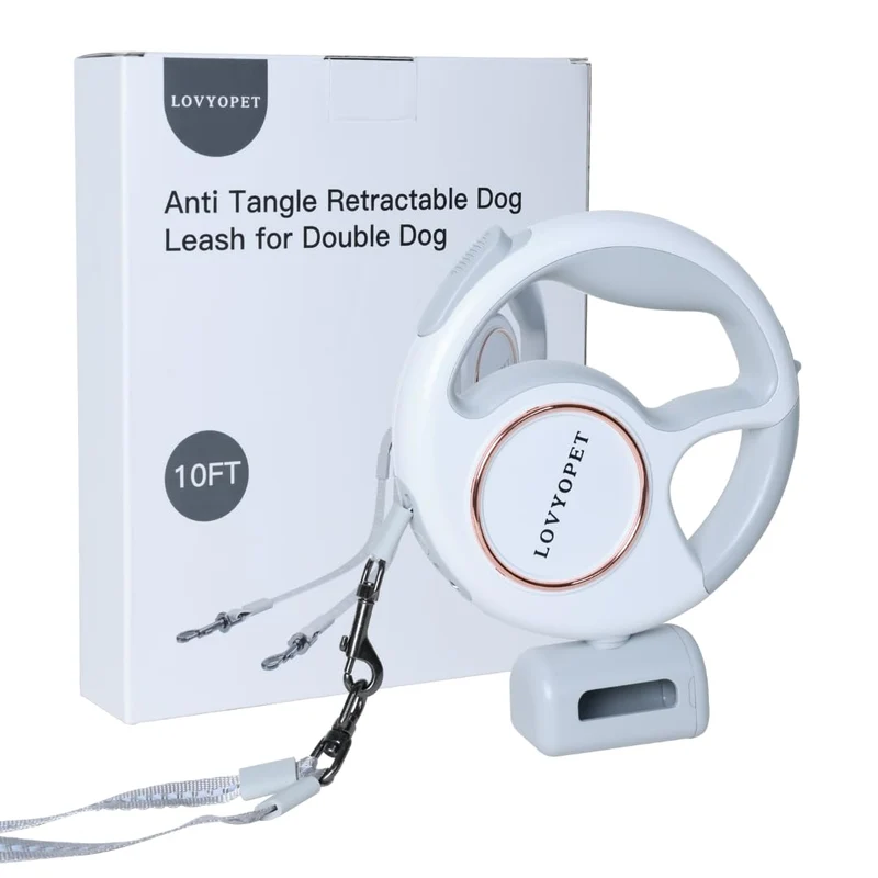LovYoPet Laisse Double Rétractable à LED – 360° Sans Enchevêtrements pour Deux Petits Chiens