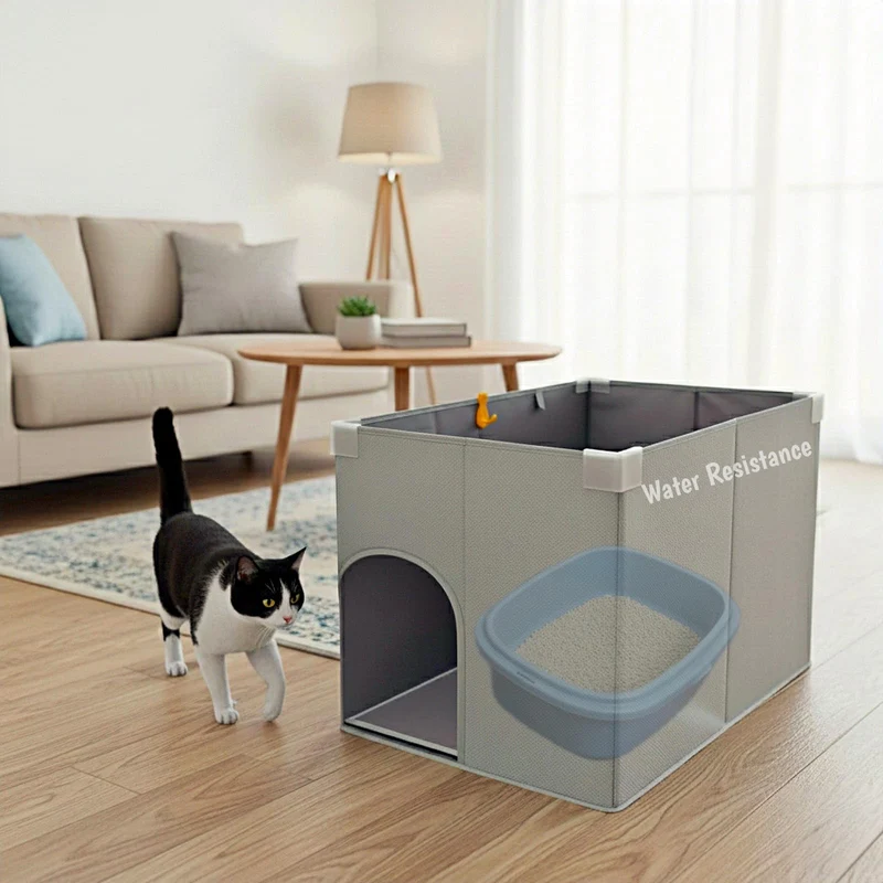 Gesomepurrz Enceinte Litière pour Chat – Grand Ouvert en Haut, Anti-Eclaboussures, Résistante à l'Eau et aux Rayures