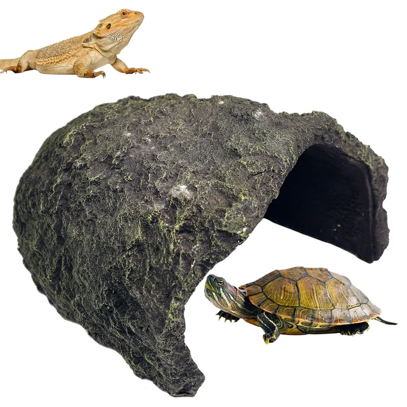 HSIFMATE Refuge pour reptiles très grand – Grotte en résine pour reptiles et amphibiens