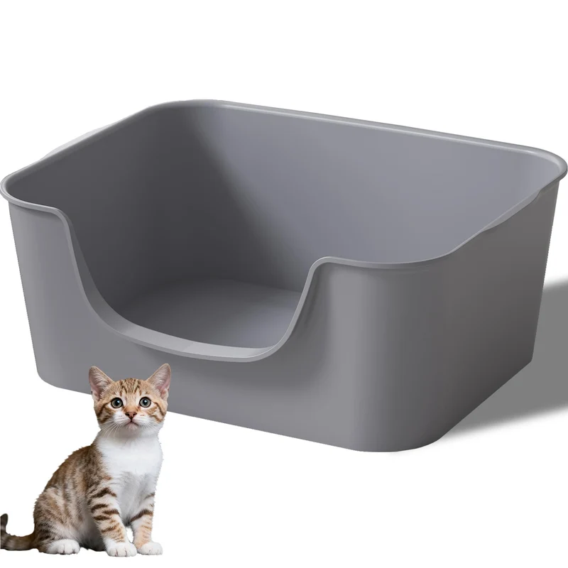 Cuddpaw Litière pour Chat à Entrée Faible – Bac Ouvert, Bords Hauts, Anti-Eclaboussures, Facile à Nettoyer, 49 x 34 x 20 cm, Gris