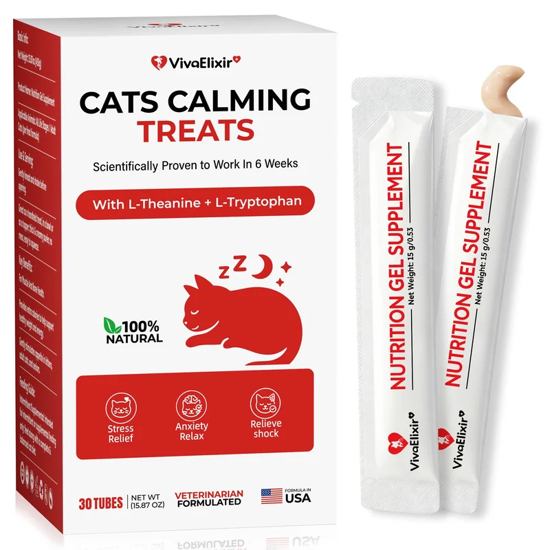 Friandises apaisantes pour chats – réduction naturelle du stress | L-Theanine, L-Tryptophane & Cataire – Formulées par des vétérinaires, 30 tubes-gel