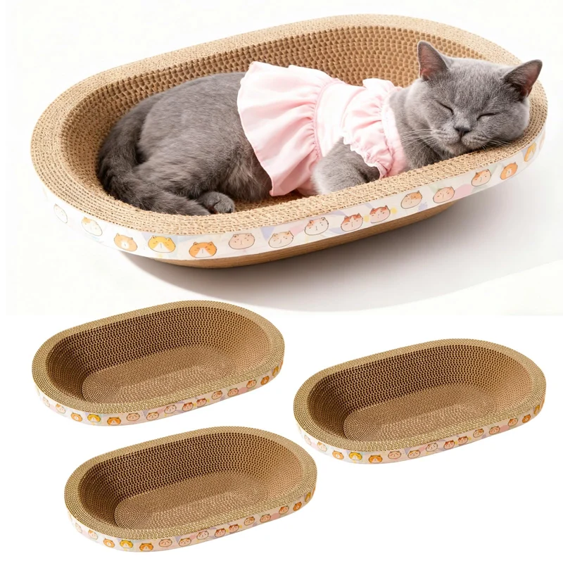 Spindro – Lot de 3 Grattoirs Chats Grand Oval en Carton, Nid de Repos