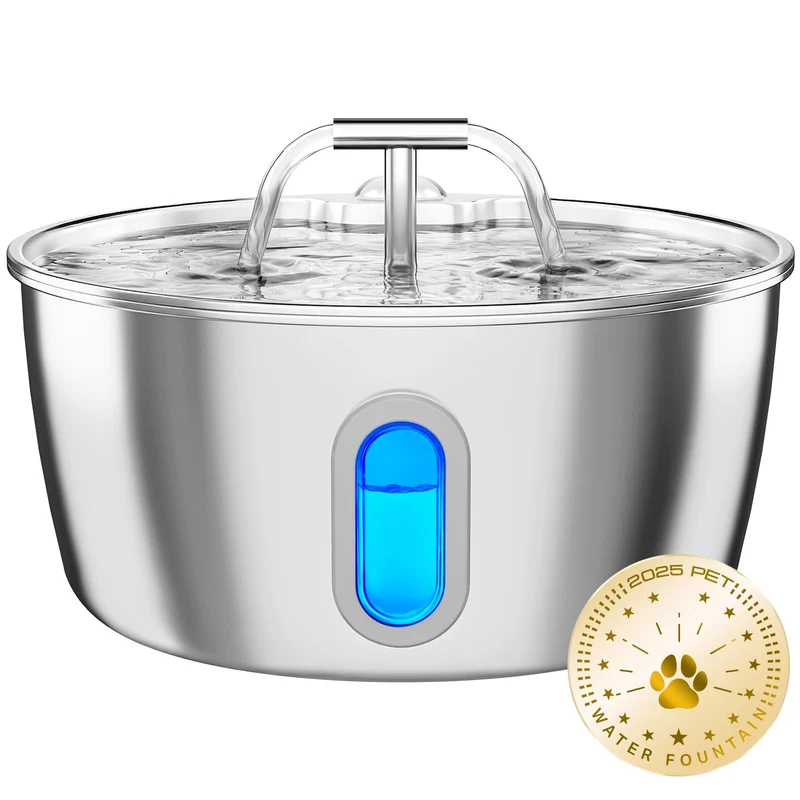 DIANU Fontaine d'eau pour chat en inox 3,2 L – Distributeur automatique (1 filtre)