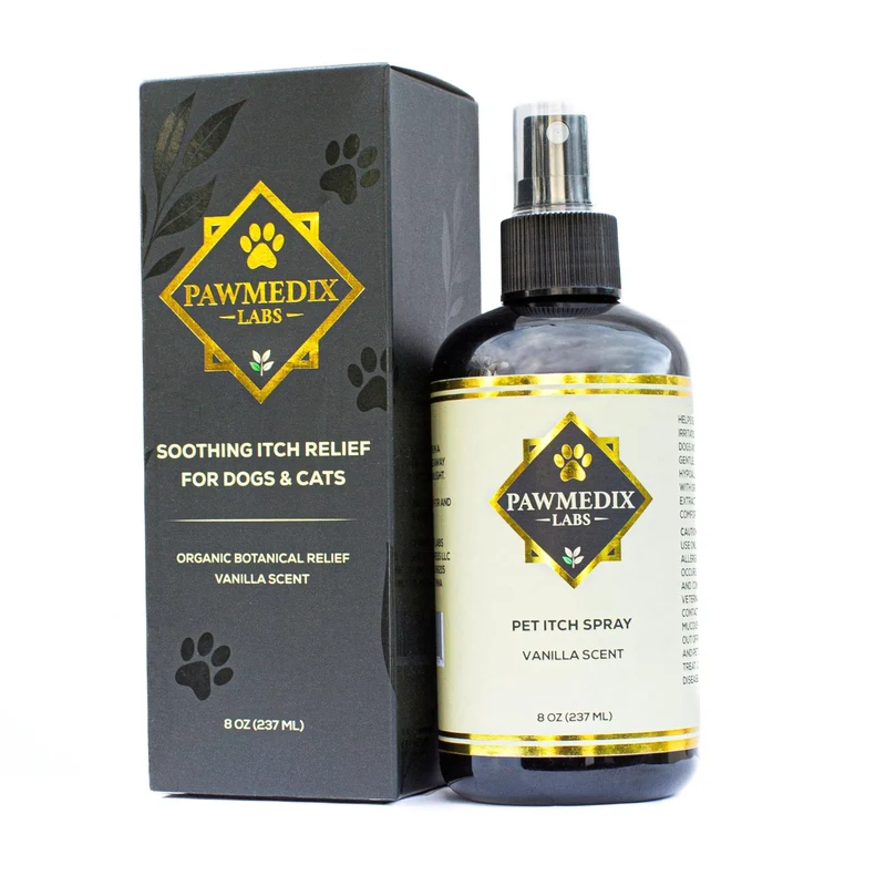 PAWMEDIX LABS Spray Traitement Points Chauds – Chiens & Chats – Apaise Démangeaisons – Sans alcool – Vanille – 8 oz