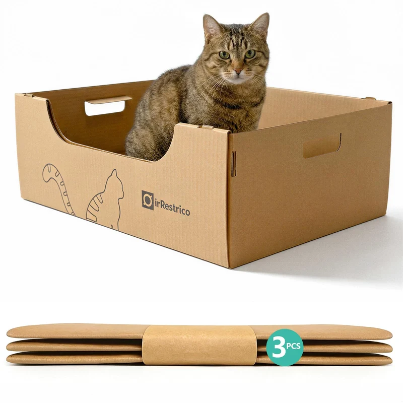 IRRESTRICO 3-pack Jumbo Litière Jetable en Carton Étanche – Pliable et Portable