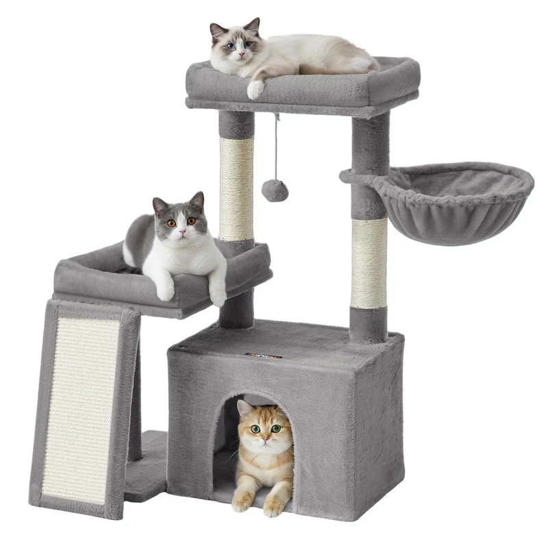 Feandrea Arbre à Chat – Tour Multi-Postes avec Repos, Cave et Panier, 33,8 po, Gris Dove