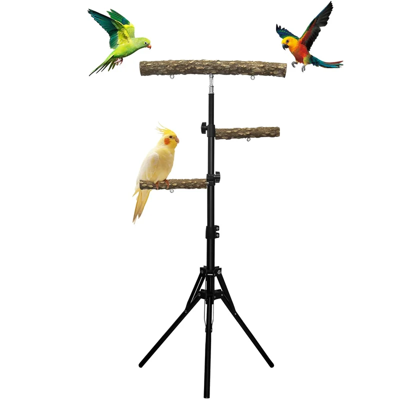 Arfubye Perche à Oiseaux 3 Niveaux - Hauteur Réglable 16–63 po, Bois Poivre, Support pour Perroquets Intérieur et Extérieur