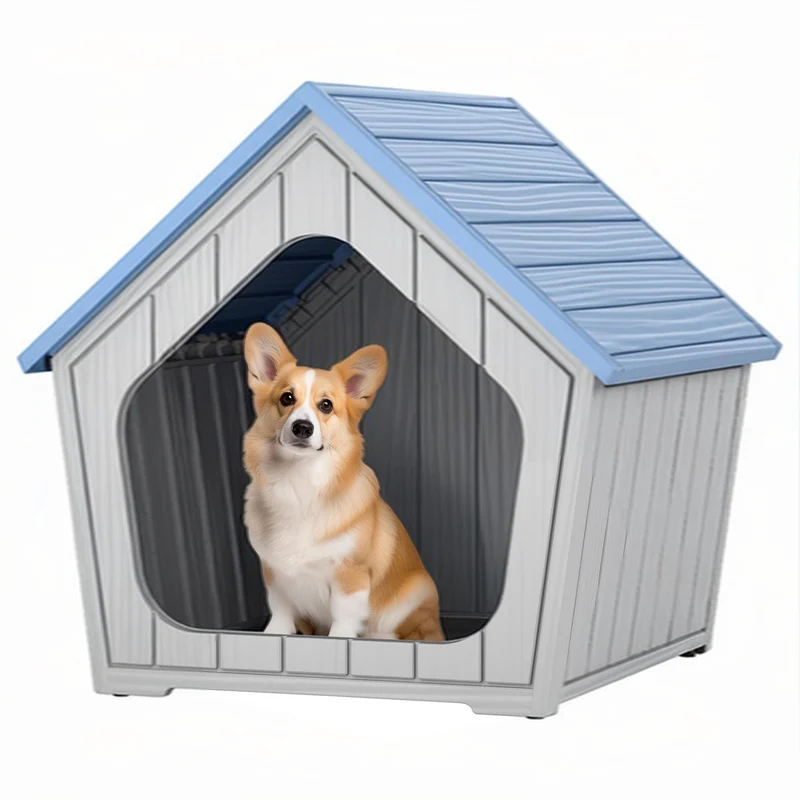 Fancyango – Maison pour chien 2 en 1 (Intérieur/Extérieur) – Bleu, 23,43 po × 22,44 po × 22,24 po