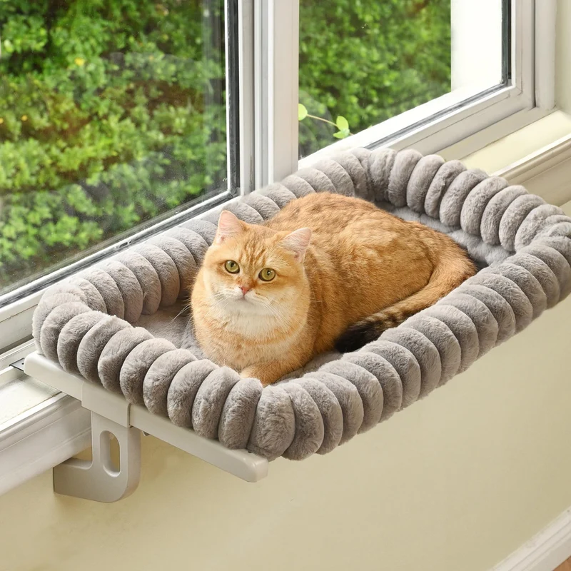 Zoratoo Hamac Chat Fenêtre Nuage-Câlin – Perchoir Gris Large, Cadre Métal Robuste, Montage Facile
