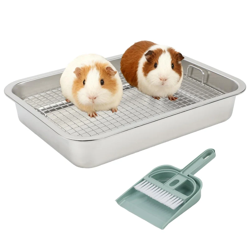 FHTONGE Bac de litière en inox pour petits animaux – Cage, Lapin, Cobaye, Chinchilla, Hamster