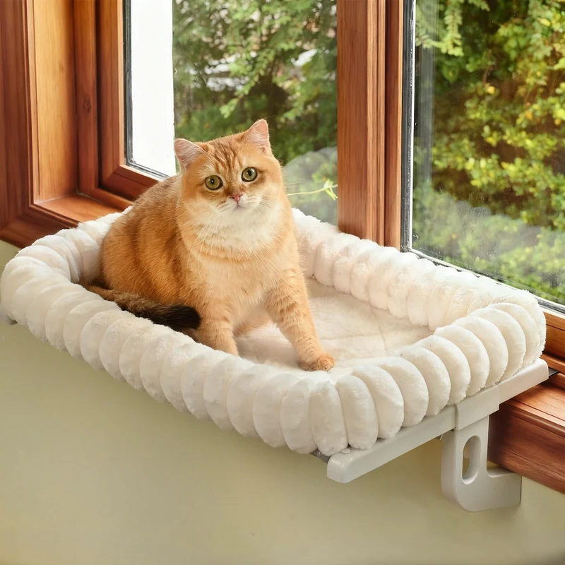 Zoratoo Cloud-Cuddle Perchoir Fenêtre pour Chat – Grand, Blanc, Cadre Métal Solide, Coussin Zippé