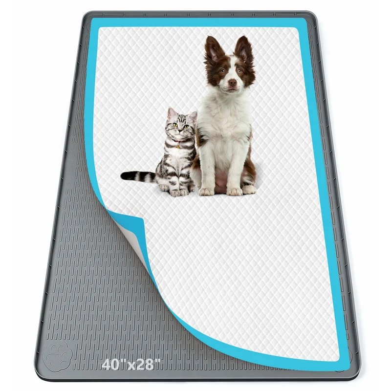 Bartuke Support de Tapis Pipi pour Chiens 40x28 en Silicone – Anti-Fuite, Bord Élevé, Gris Foncé