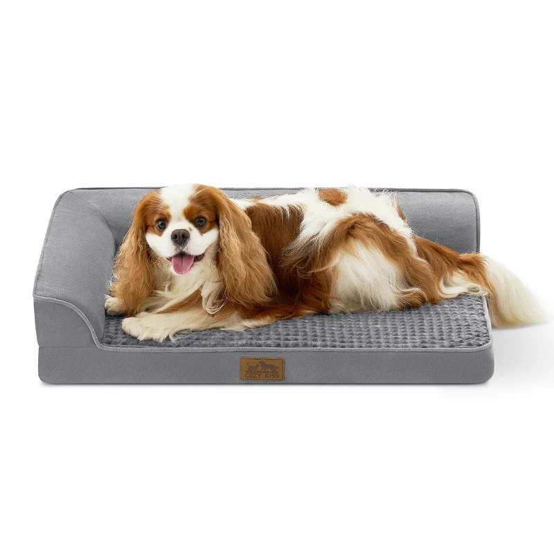 COZY KISS Lit orthopédique pour chien – Forme L, 30x20x6,5 po, Gris, jusqu’à 18 kg